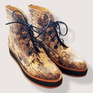 John Fluevog Snake-Print Platform Boots 7W